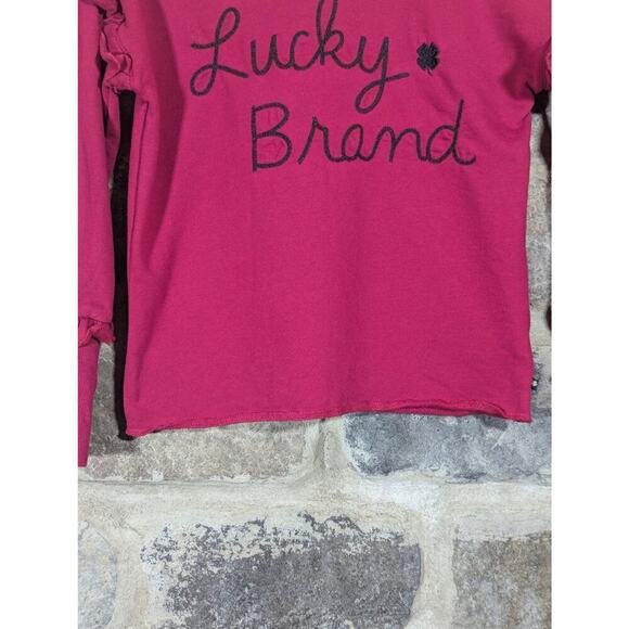 Lucky Brand Sweatshirt Ruffle Pink Black Embroidered Girl's Size Large Cute - Picture 4 of 12